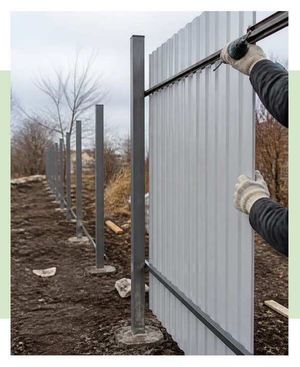 Монтаж одностороннего забора из профнастила в Санкте-Петербурге